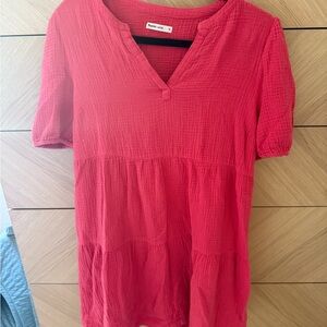 Marine Layer Bright Coral Puff Sleeved Mini Dress